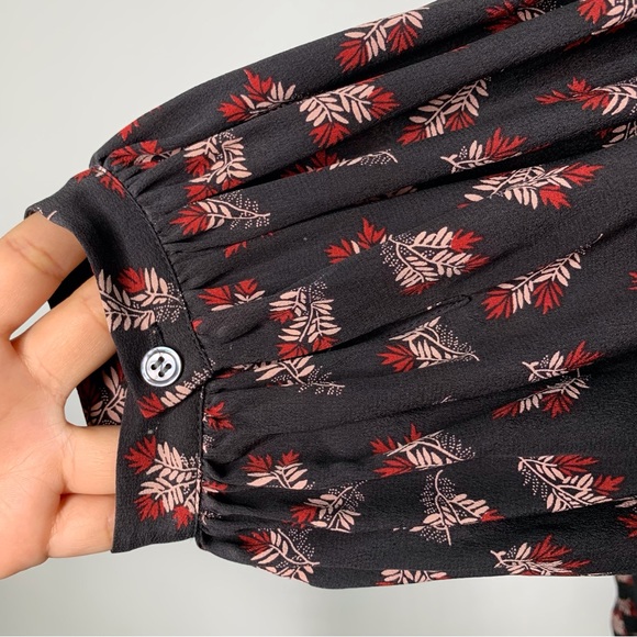 FRAME Women's Black Silk Long Sleeve Floral Button Down Blouse Size Small - Picture 7 of 8
